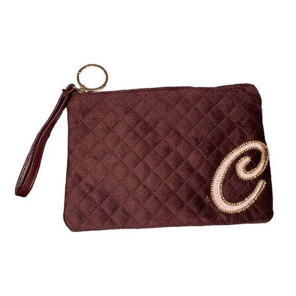 Burgundy Velvet letter C Wristlet - Picture 1 of 5